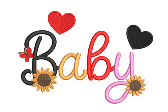 Baby Script with Hearts Sunflowers Embroidery Design Review